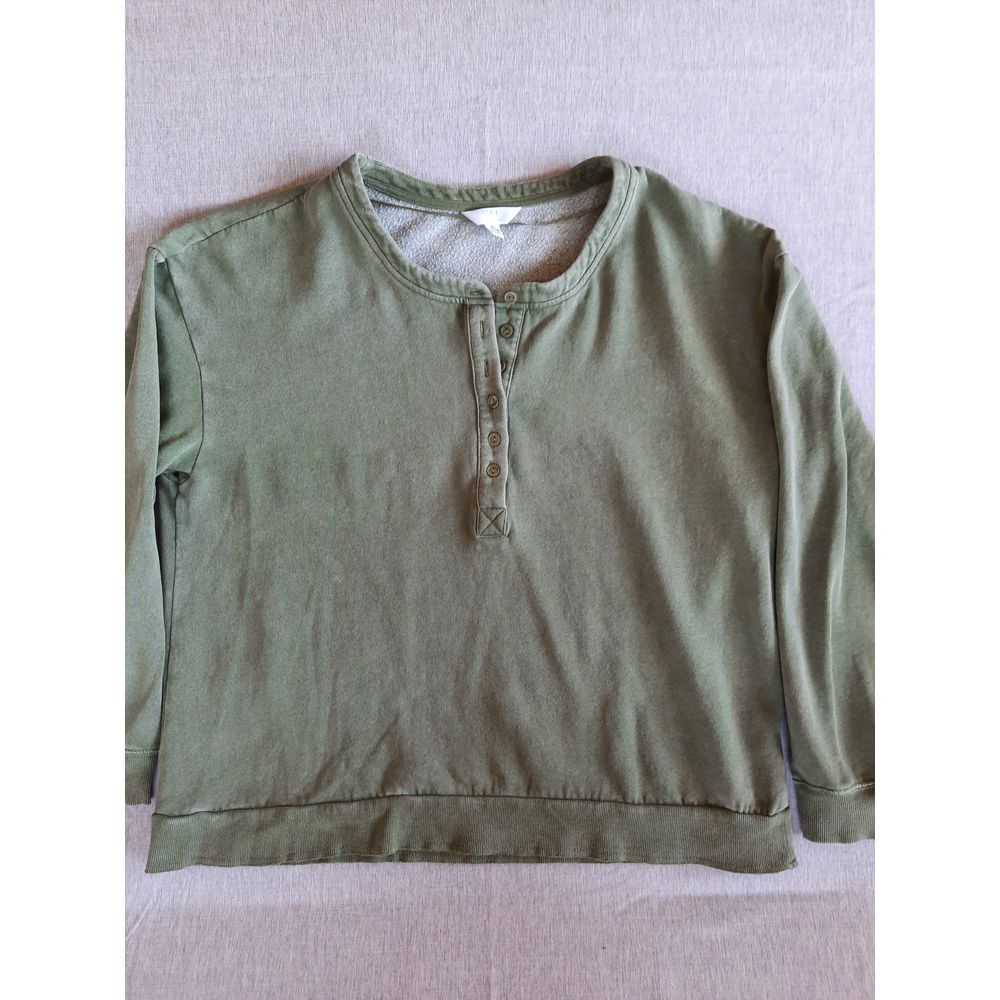 Time and Tru Women's Extra Large Polyester Buttons Military Green cotton Sweater